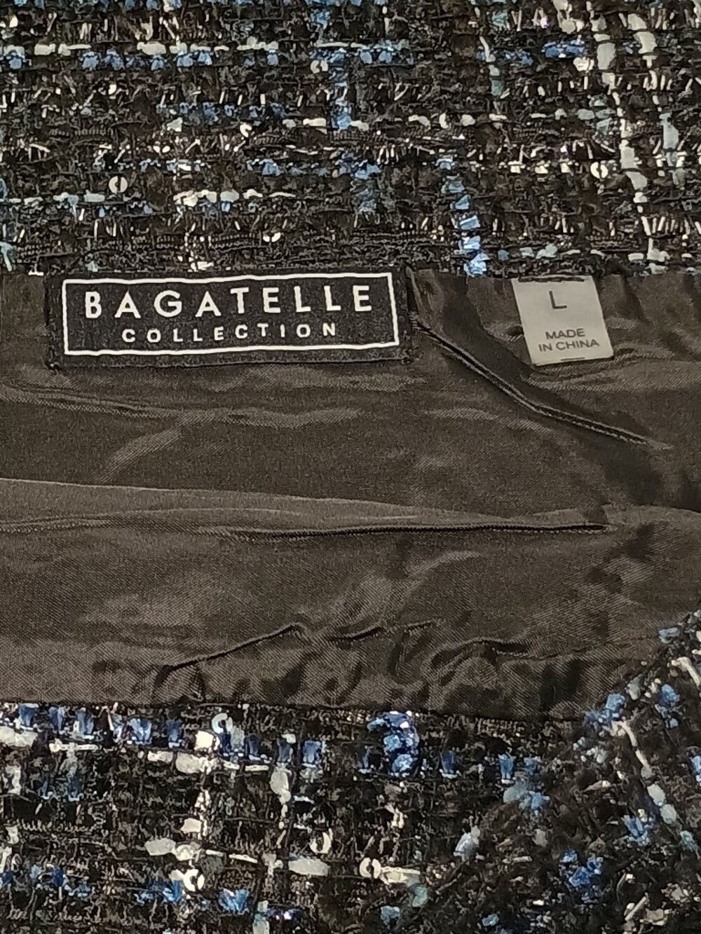 Bagatelle Collection Black Blue Silver Tweed Sequin Asymmetrical Mini Skirt NWT - Picture 6 of 10